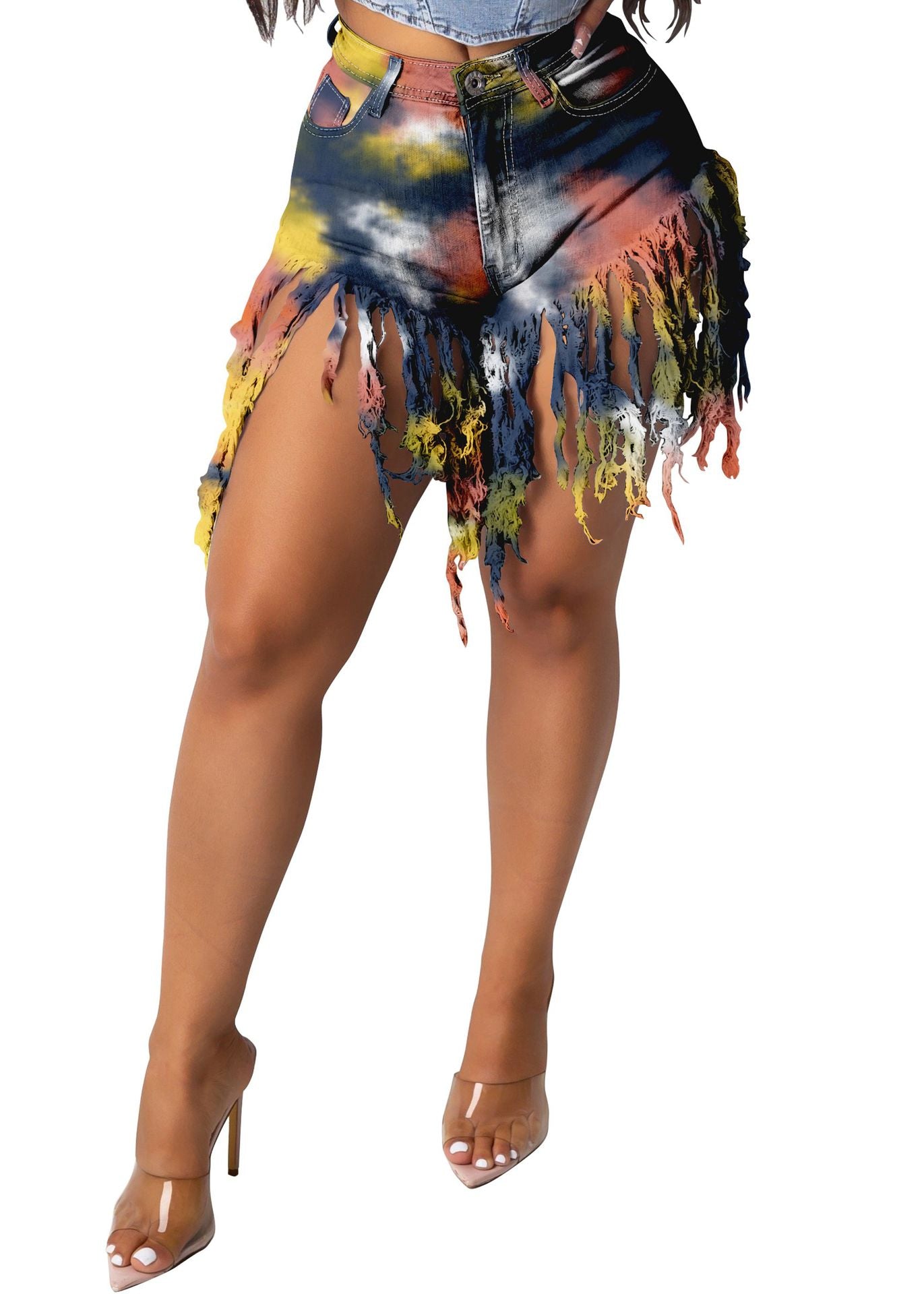 Women Jean Shorts Explosive Colorful Jeans Tie Dye Short Jeans Pants for Woman High Waist Denim Shorts