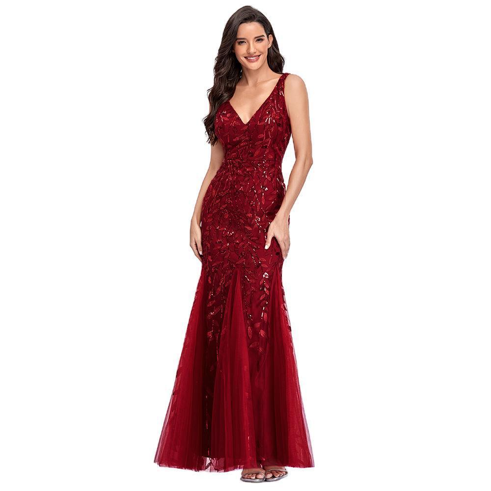 JY032 Sexy Princess Short Maxi Dress Sequin Evening v Neck Wedding Bridesmaid Dresses - My Store
