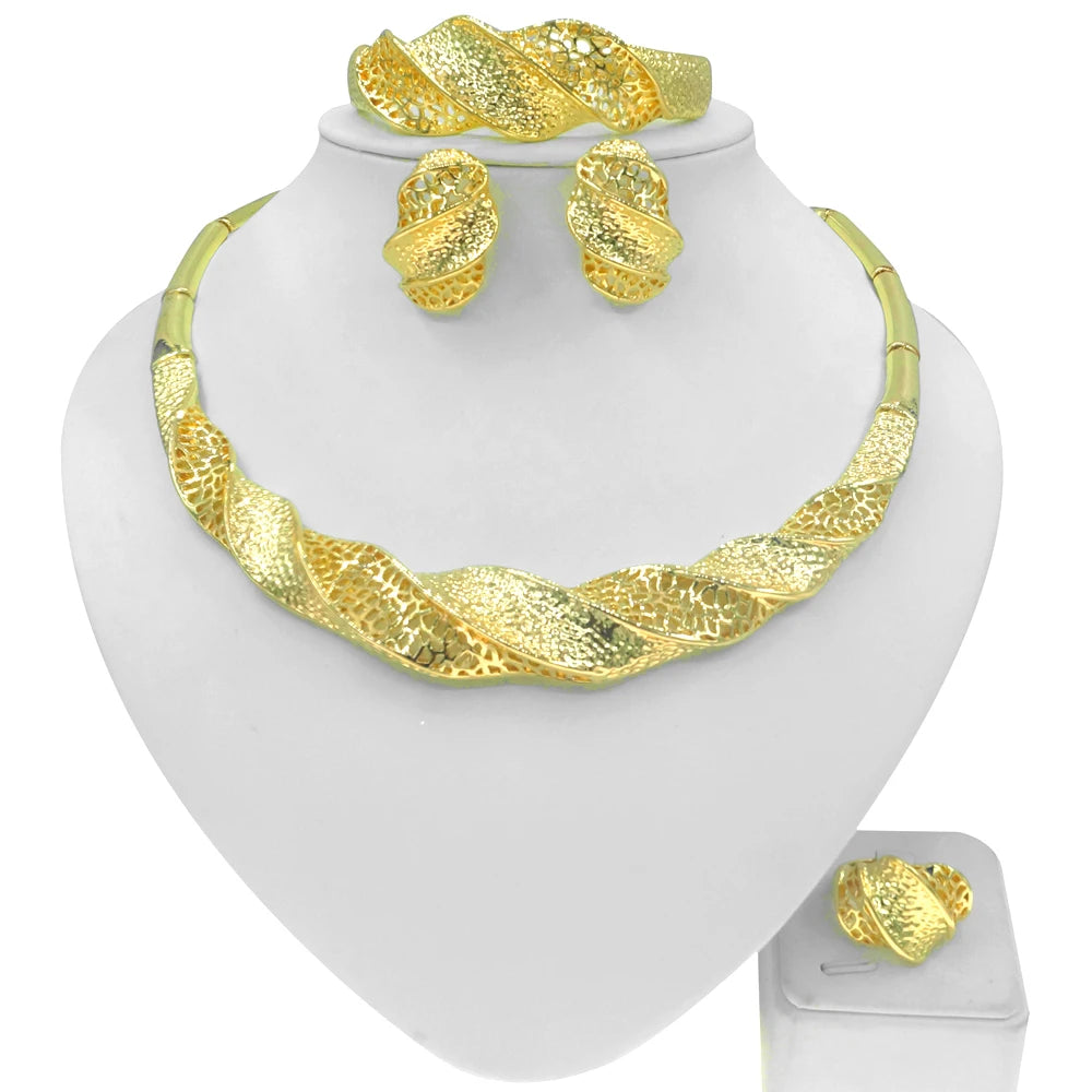 African Hot Selling Gift Jewelry Sets Women 18K Gold Plated  Dubai Wedding Bridal Jewellery Set