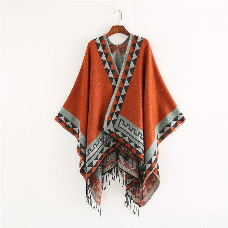 Indian Style Fashion Geometric Tassel Pashmina Poncho and Capes Coat Women Scarfs Autumn Winter Warm Shawl Cachemire Scarves
