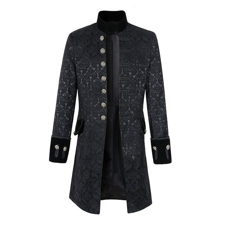 Men's Slim Collar Coats Literary Embroidery Retro Uniform Medieval Coat Solid Color Breasted Coat Stage Props Cosplay Costume