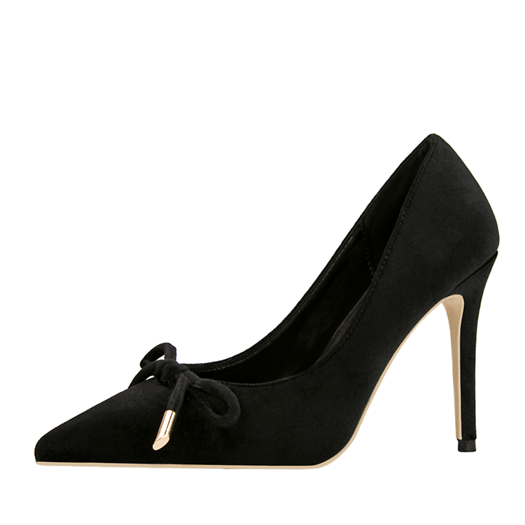 Velvet Slim Heel With Purely Pointed Toe Bowhigh Heels