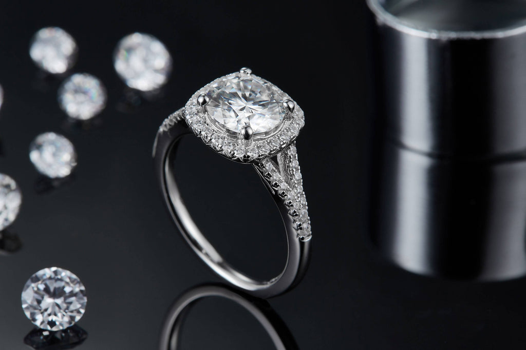 SGARIT Jewellery Round Gold Plated 925 Sterling Silver 2ct Pave Setting Moissanite Ring Jewelry