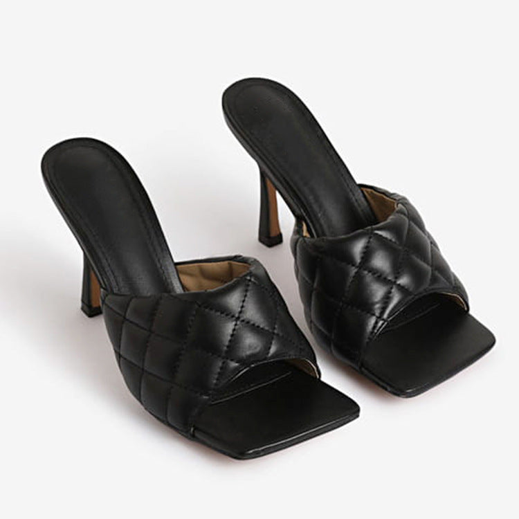 Classic Stiletto Heel Ladies Sandals Individual Heels Square-Toe Solid Shoes Women