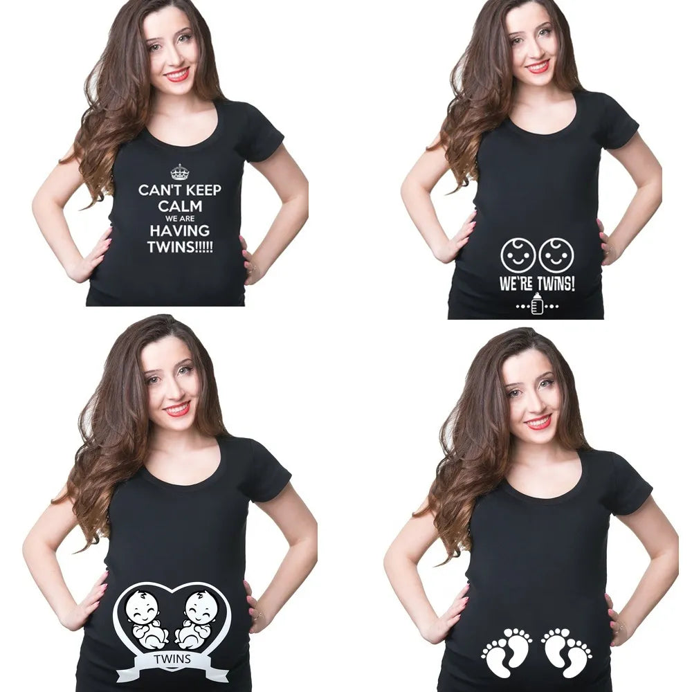 2021 Funny Maternity T-Shirt Cute Comfortable Pregnancy T-Shirt Twins Pregnancy T-Shirt Summer Short Sleeve Tee Shirts Drop Ship