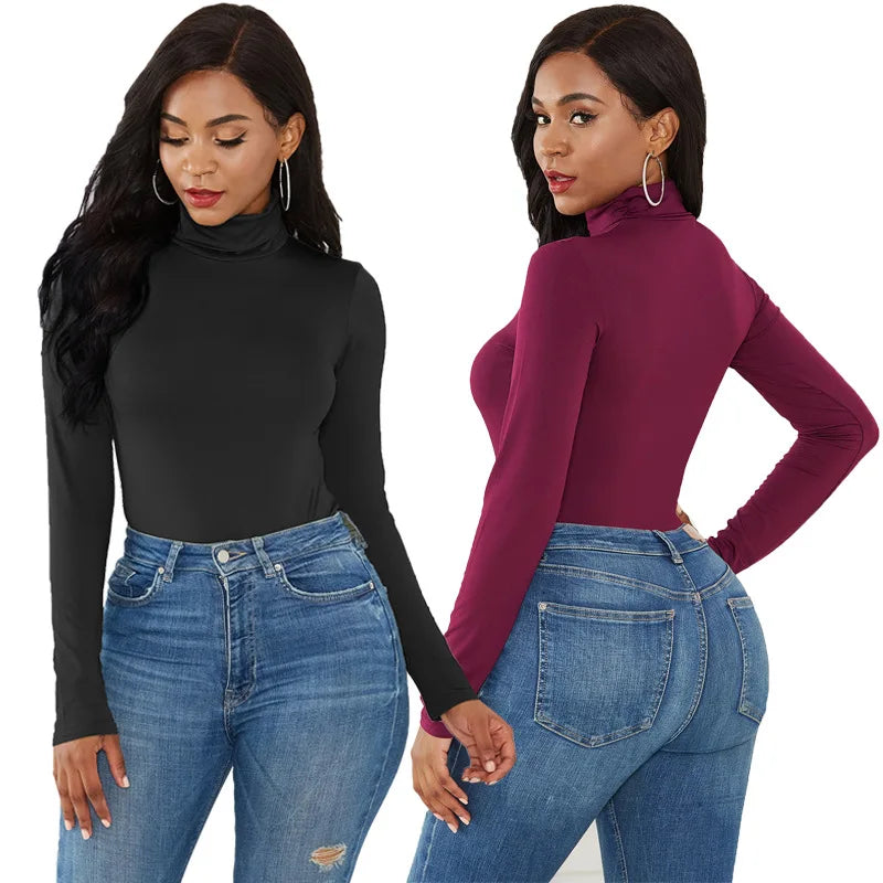 Winter Sexy Long Sleeve High Neck Slim Bodysuit Undershirt 2022 Women's Solid Color Tight Playsuits Jumpsuit - My Store