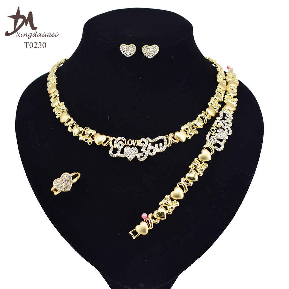 T0245 High Quality 14K Gold Plating Jewelry Women Jewelry Set 14k Gold Plating Diamond XOXO Jewelry Set