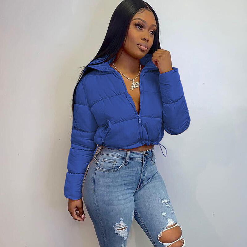 Wholesale Warm Thick Long Sleeve Puffer Down Jacket Coat Crop Bubble Coats Winter Coat Round Neck Women Ladies