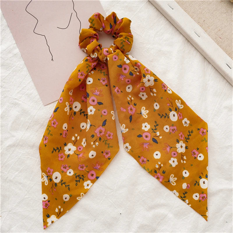 New Fashion Print Bow Scrunchies Hair Ribbon for Women Elastic Hair Band Girls Horsetail Hair Ties Hair Accessories