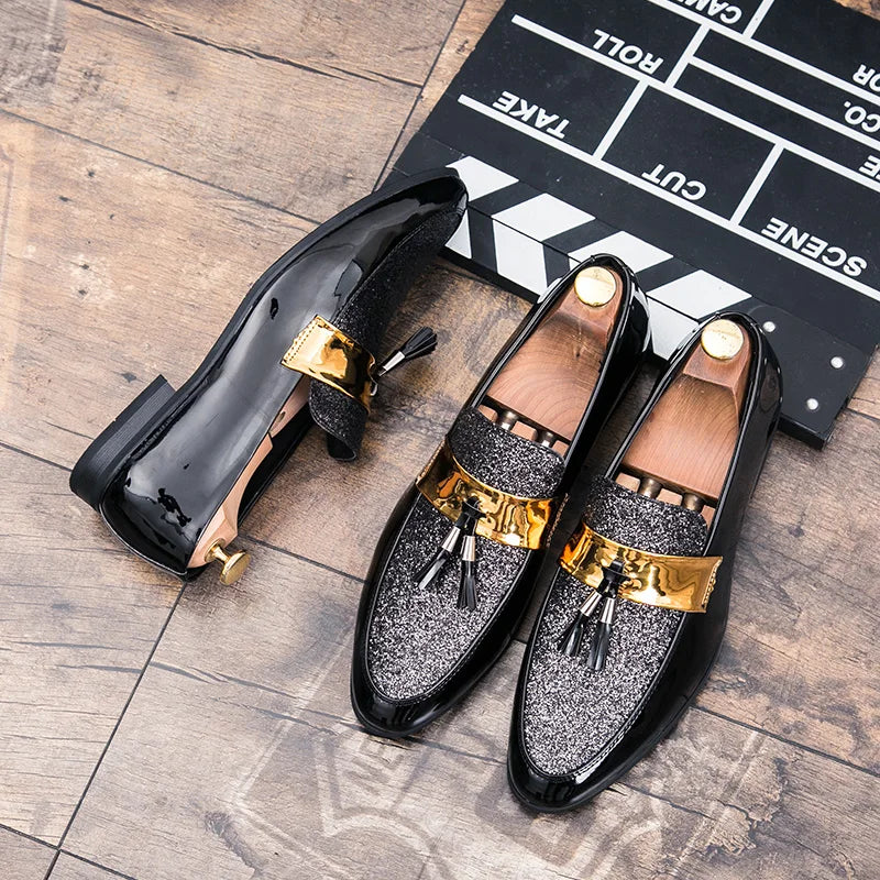 Hot Sale Men Flat Black Golden Formal Patchwork Shoe PU Leather Casual Men Shoes for Man Dress Shoes 2020 New Zapatos Hombre