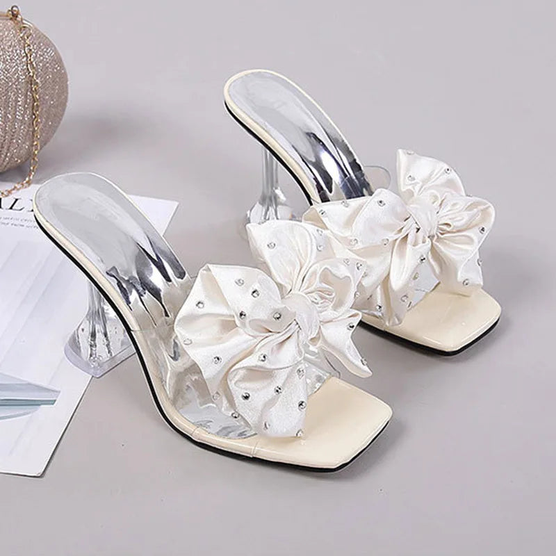 Summer Fashion Sandals Colorful Heel Fashion Luxury Shoes Ladies Women 2025 Heels Bow Knot Half-Slip High Heels 6CM and 9CM