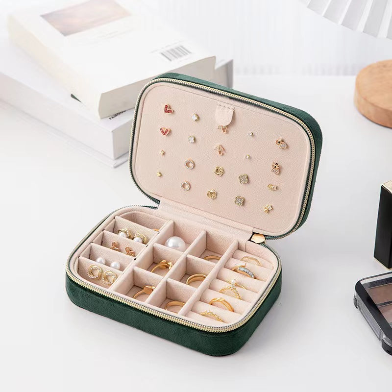 Travel Jewelry Box Ladies Velvet Jewelry Storage Box Zipper Travel Jewelry Organizer