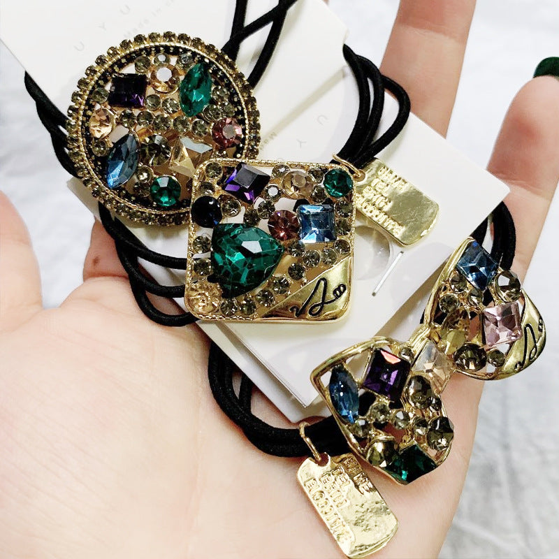 SFHC0013 2021 New Diamond Glass Hair Bundles Rubber Hair Band Metal Hollowout Diamond Hair Accessories