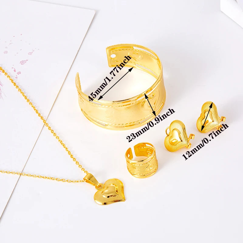 Heart Jewelry Sets for Baby Accessories Love Baby Jewerly Charms Kids Bangles Earring Rings Sets Bridal Jewerly for Girls