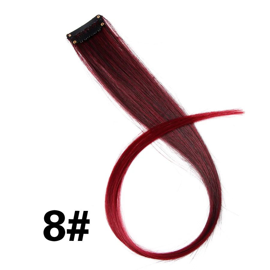 Party Hair Extensions Body Wave Ombre Hairpiece Synthetic Fiber Straight Strands Hair on Hairpins Rainbow Blend in Your Hair
