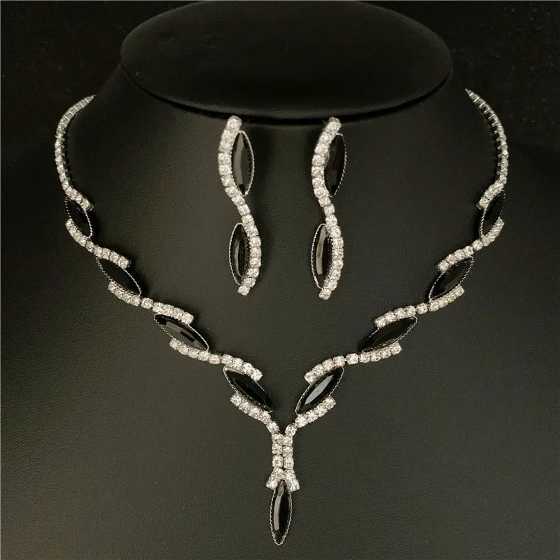 Sexy Wave Bridal Choker Jewelry Set Silver Plated Rhinestone Crystal Necklace Earrings Women Wedding Jewerlry Set