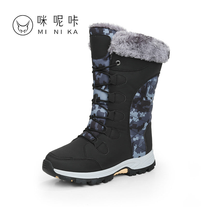 Women Snow Boots Fur Ankle Boot Female Bowtie Warmer Plush Suede Rubber Flat Slip on Fashion Platform Winter Boots Women