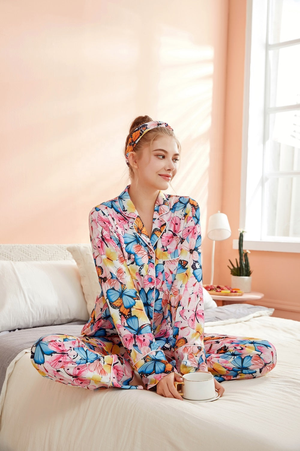 Cute Pajamas Set Ladies Headband Summer Silk Pajamas Set Girls Sleepwear Pajamas Girls Sleepwear