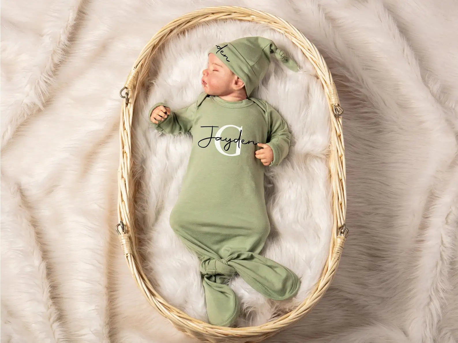 Green Baby Gown Coming Home Outfit Newborn Knotted Gown Hospital Baby Outfit Baby Sleeper Custom Baby Shower Gift Newborn Set
