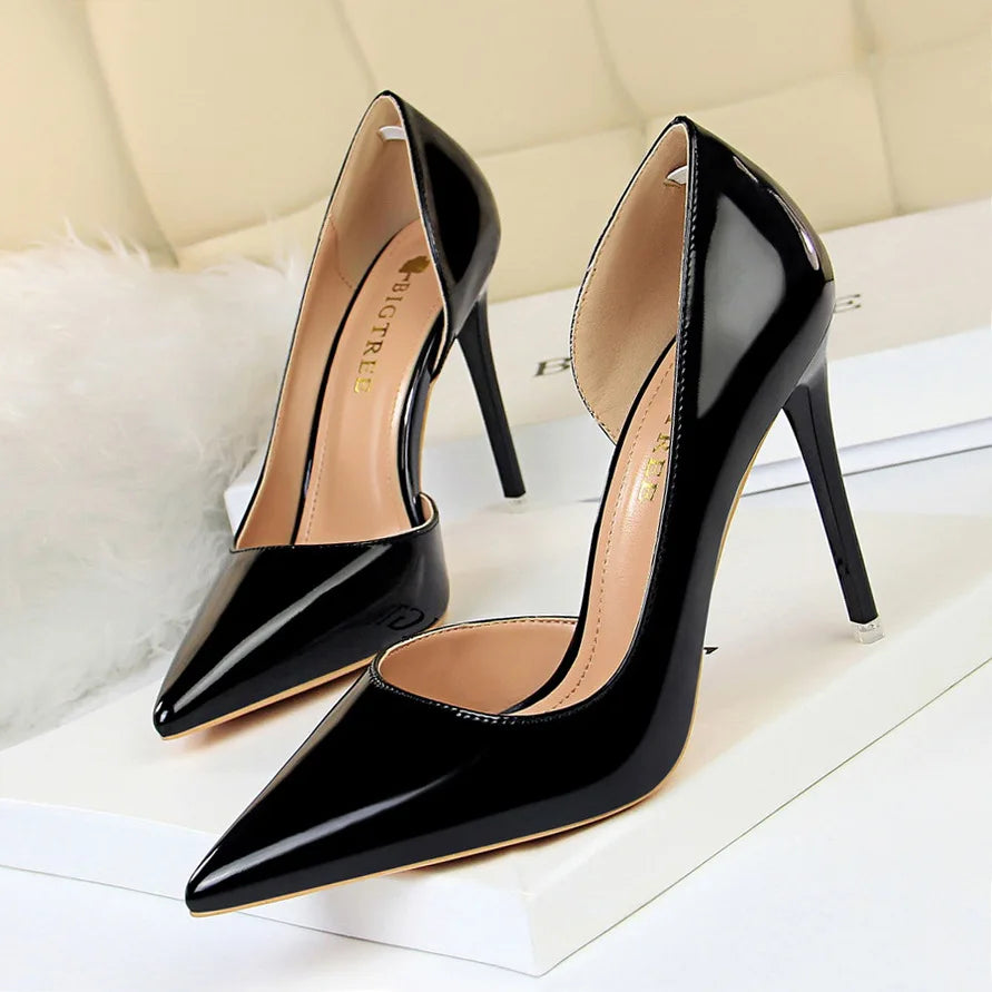 High Heels Simple Stiletto Metal Heel High Heel Shallow Pointed Toe Side Hollow Sexy Single Shoes