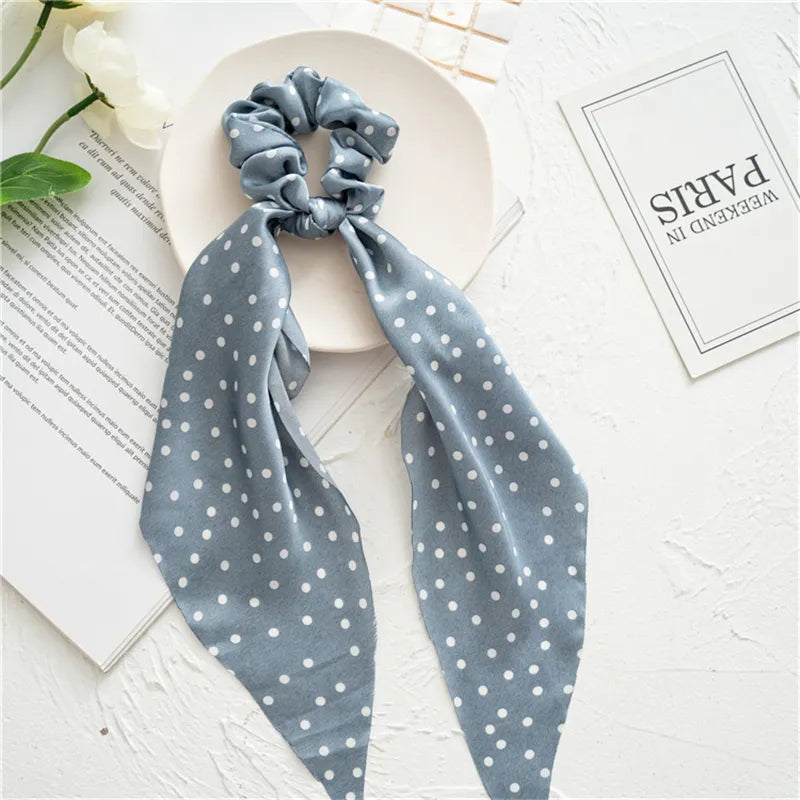 New Fashion Print Bow Scrunchies Hair Ribbon for Women Elastic Hair Band Girls Horsetail Hair Ties Hair Accessories