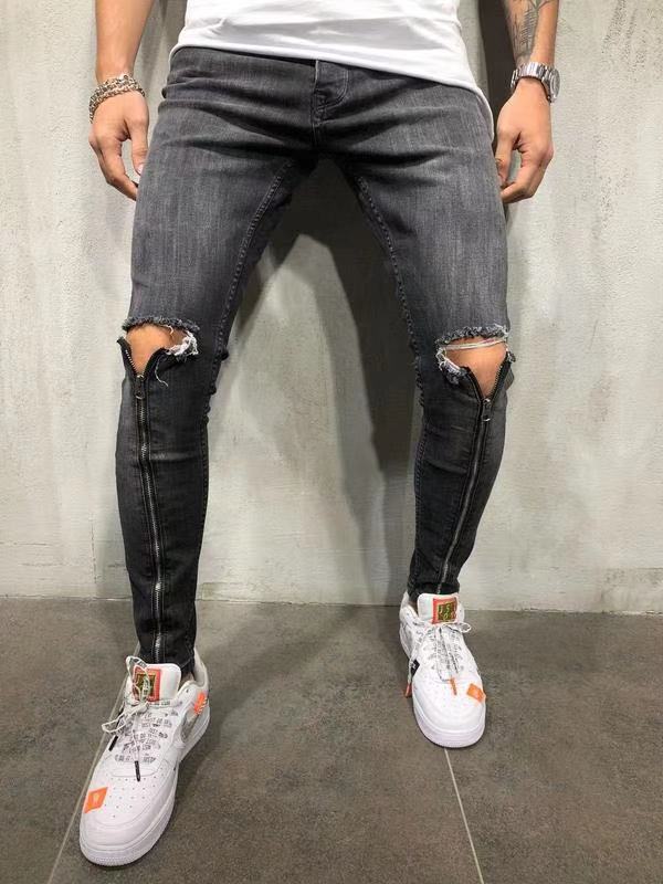 Wholesale Trendy Jeans for Men Stretch Distressed  Skinny  Casual Pant Men Jeaans Mid Waist Baggy Destroyed Ripped Jeans Men