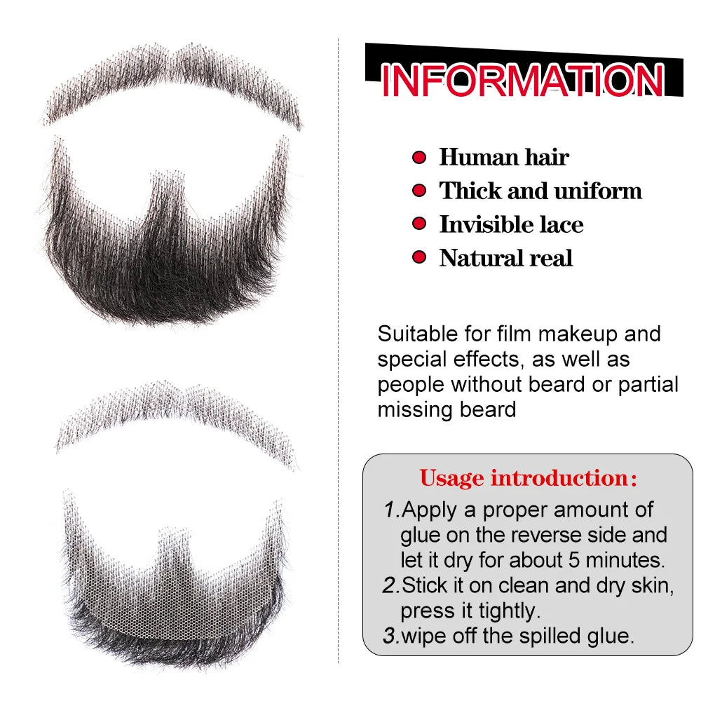Silky Nep Lace Beard Fake Moustache for Men Mustache Hand Made by Real Hair Barba Falsa Cosplay Synthetic Lace Invisible Beards