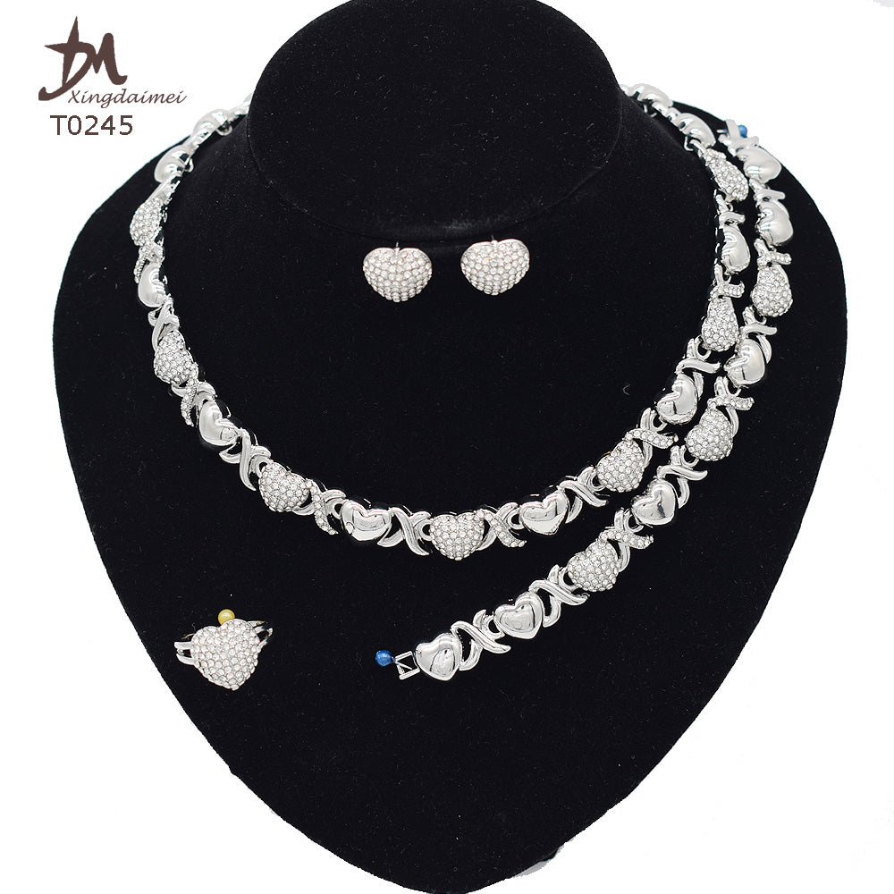 T0245 High Quality 14K Gold Plating Jewelry Women Jewelry Set 14k Gold Plating Diamond XOXO Jewelry Set