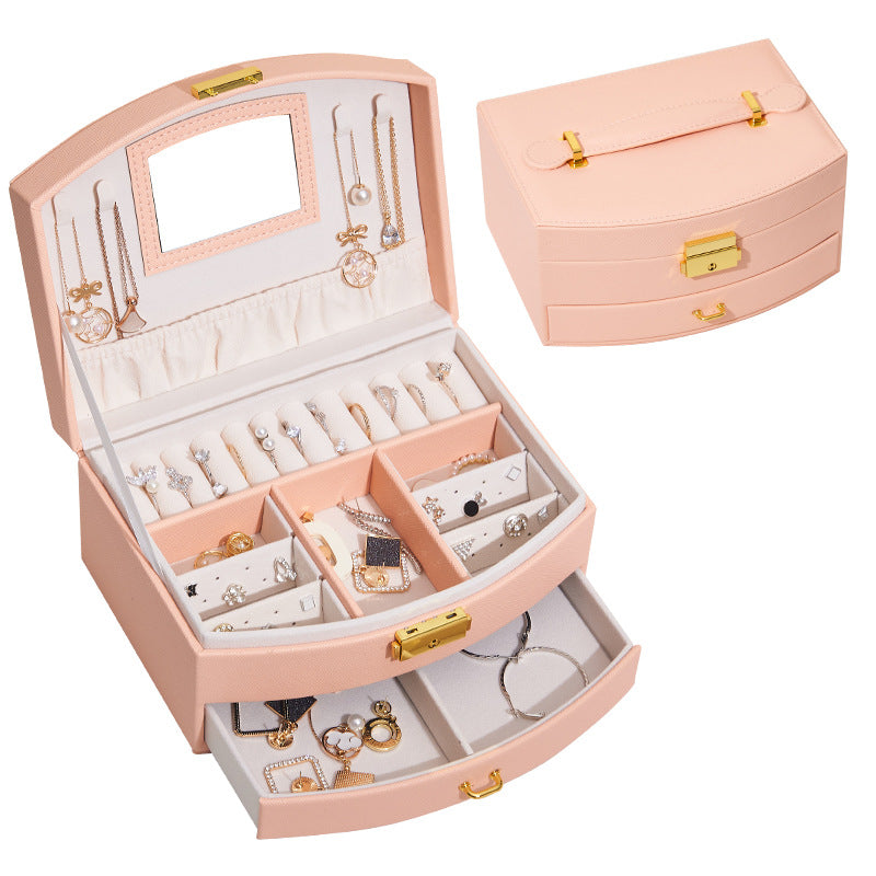 Jewelry Storage Organizer Drawers Box Travel Makeup Cosmetic Boxes Mirror Jewellery Case Porta Joias