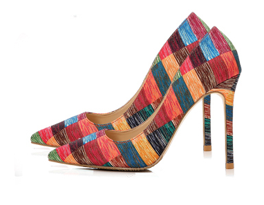 Stilettos Heel Gold Fabric Ladies High Heels Customize Color Stripes Fashion Shoes