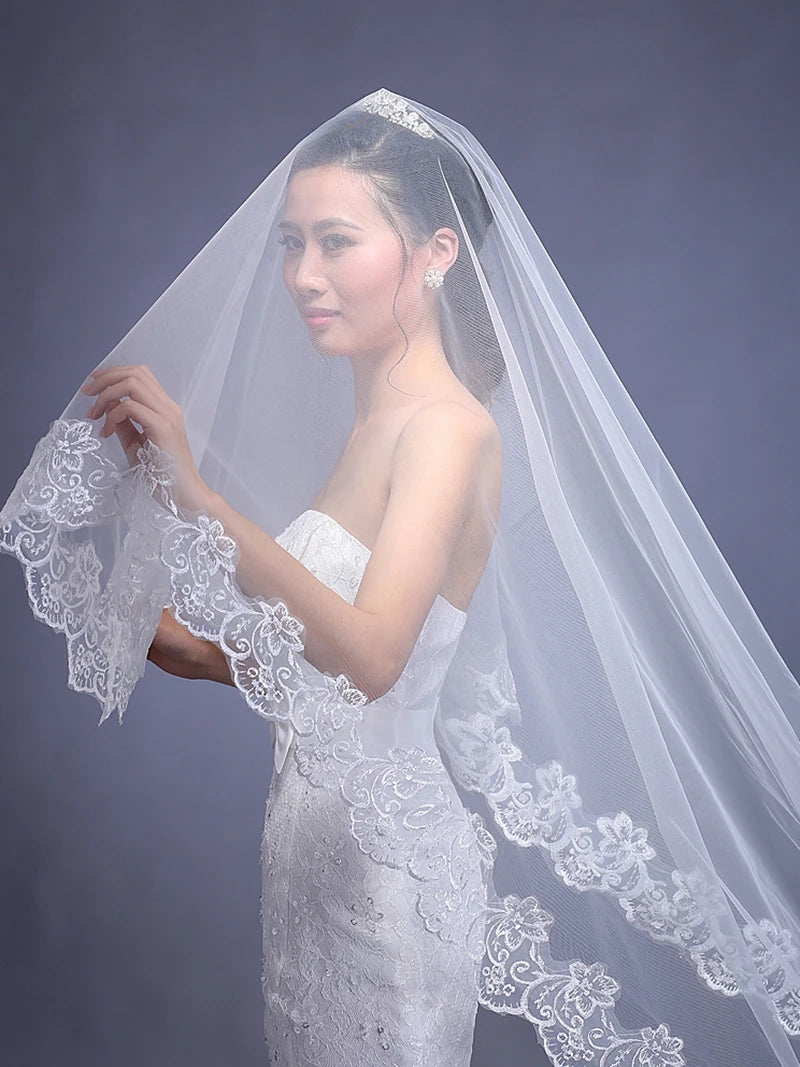 Wedding Bridal Veil 3 Meters 5 Meters Long One Layer Veil Ivory White Elegant Wedding Accessories Velos De Novia Voile De Mariee - My Store