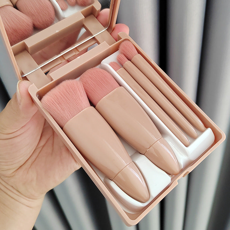 2025 New Product Mini Portable Makeup Brushes 5pcs Travel Makeup Brush Set With Makeup Mirror - My Store