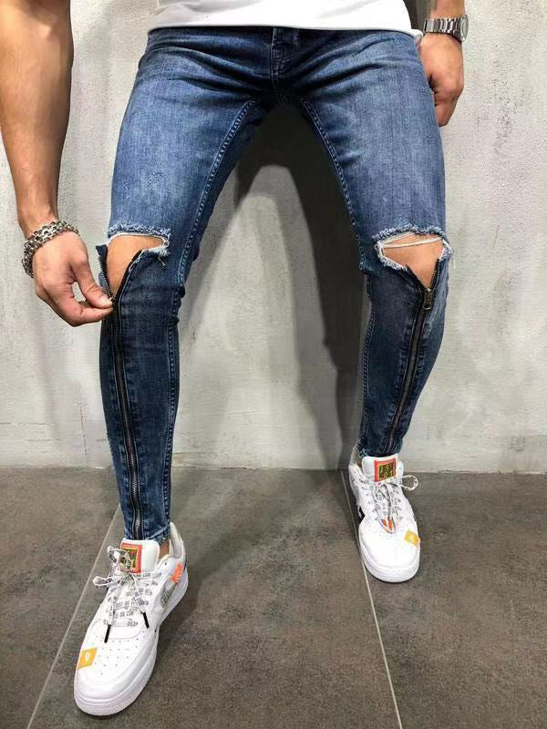 Wholesale Trendy Jeans for Men Stretch Distressed  Skinny  Casual Pant Men Jeaans Mid Waist Baggy Destroyed Ripped Jeans Men