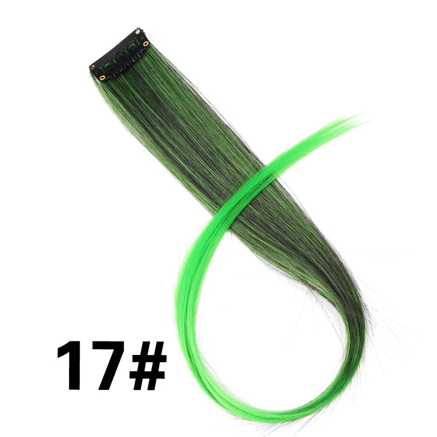 Party Hair Extensions Body Wave Ombre Hairpiece Synthetic Fiber Straight Strands Hair on Hairpins Rainbow Blend in Your Hair