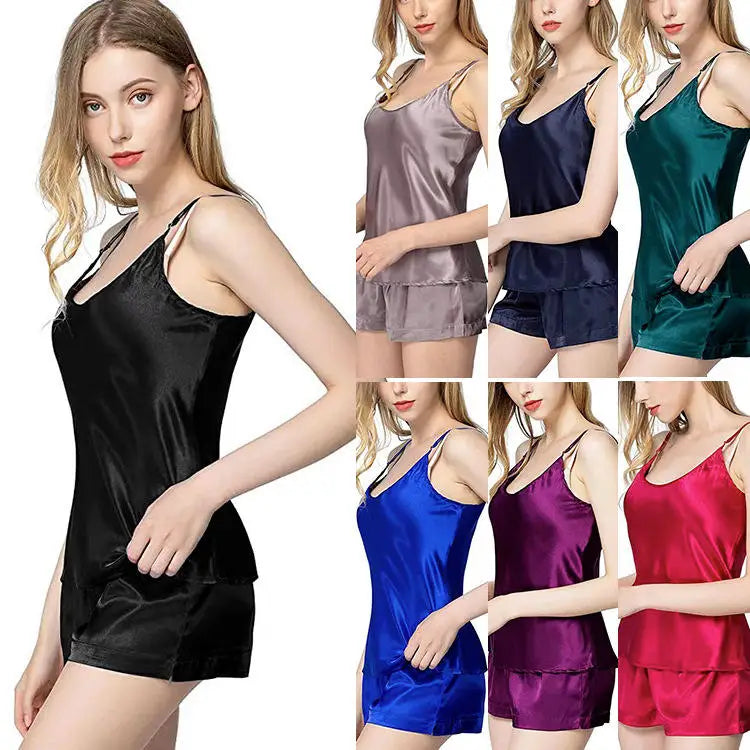 Women's Silk Satin Pajama Set Two Piece Button Pajama Set Pajamas Sleep Lingerie