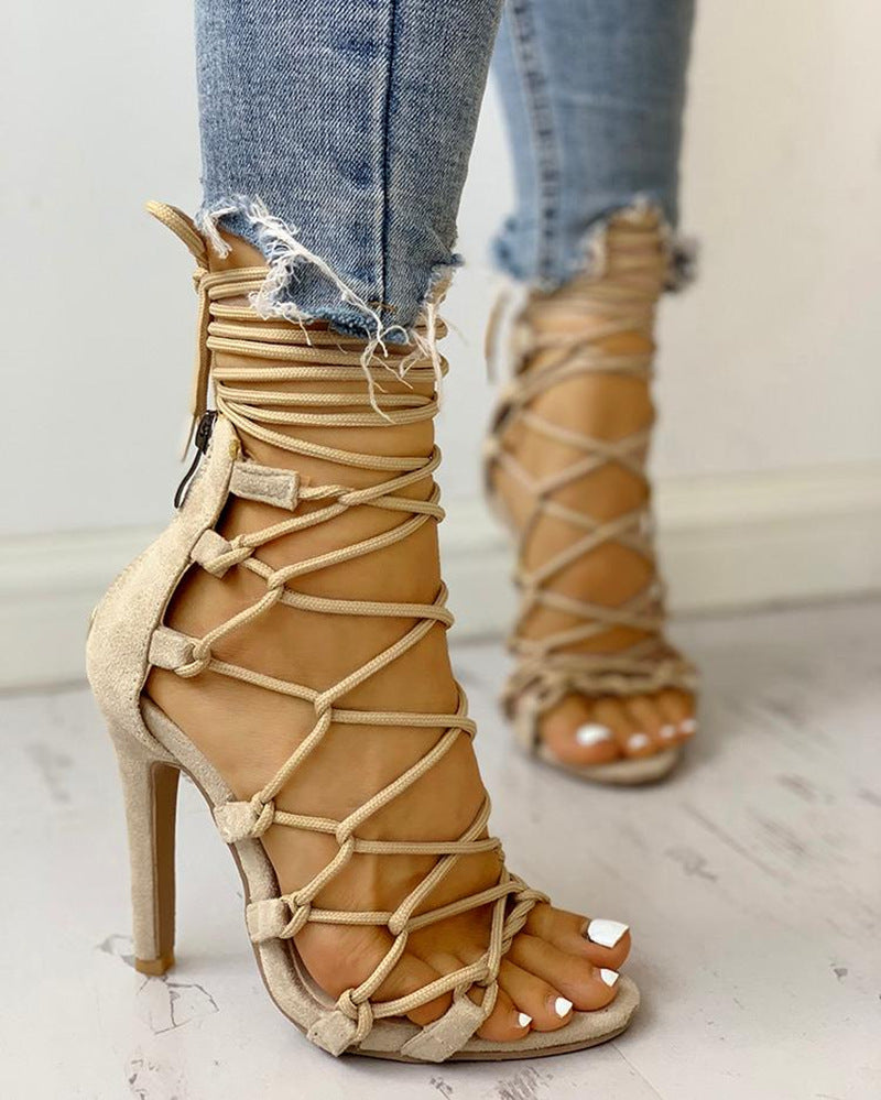 High Heel Sandals Women Shoe Stilettos Strappy for Girls Strange Metal Heels Elegant Fashion Thin Heel Straps Shoes Party Shoe