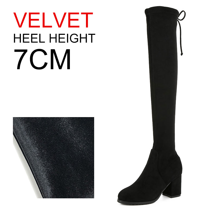Women's Fashion Long Boot Manufacturers Thigh High Thick Heel Boots Comfort Stretch Suede Knee Boots
