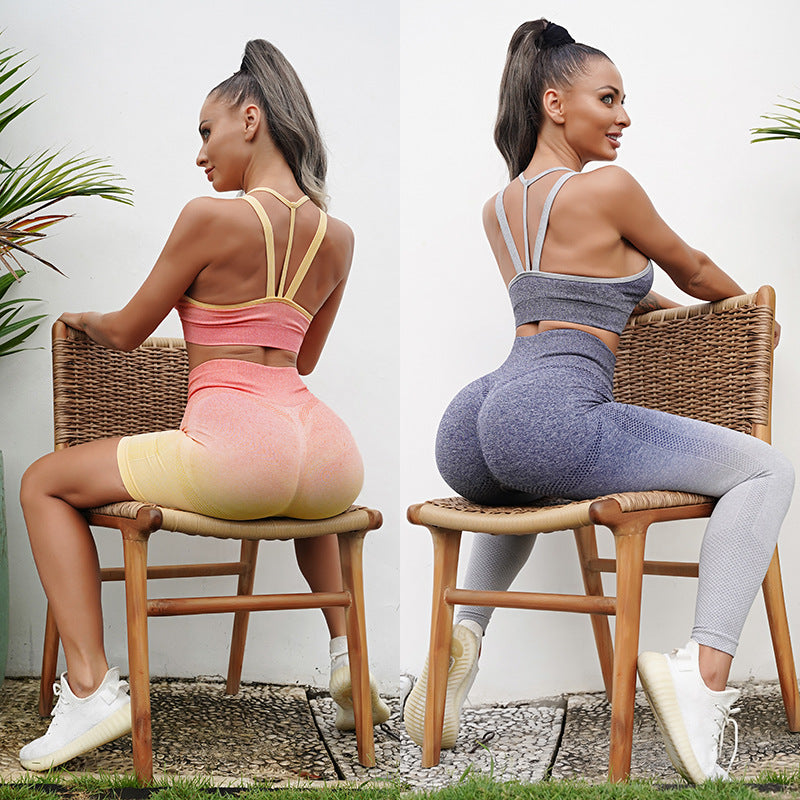 Female Ladies Womens Seamless Gradient Activewear Fitness Clothes Gym Wear Workout Clothing Yoga Set Sportswear for Women