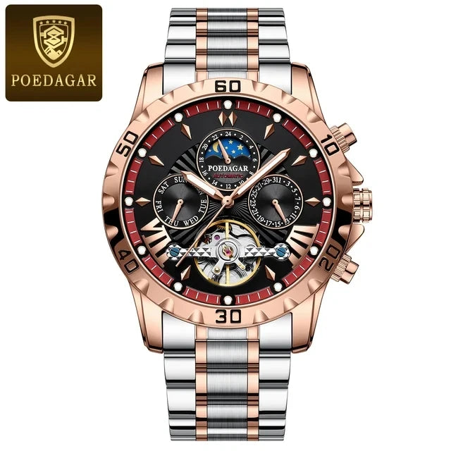 POEDAGAR 1410 Tourbillon Man Watch Waterproof Automatic Mechanical Watches for Men Luminous Multi-Function Men's Wrist Watches