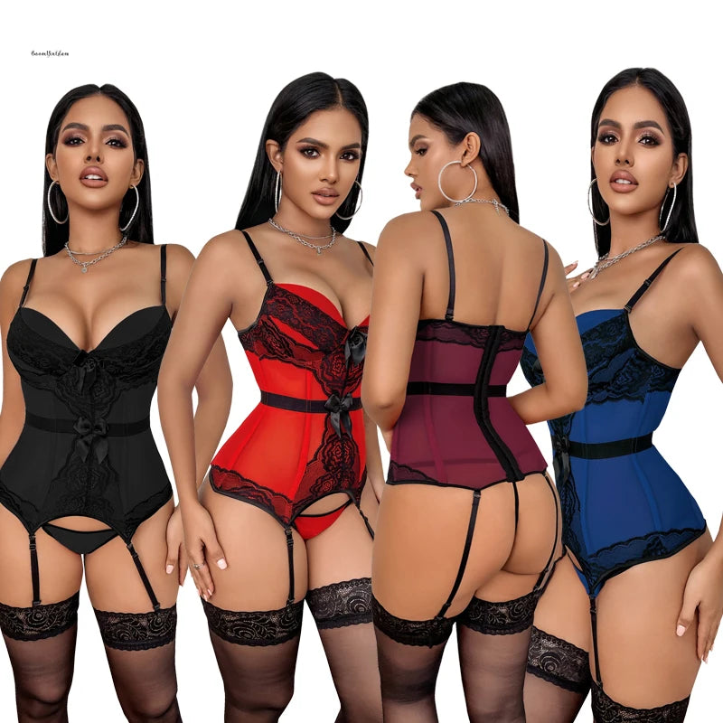 Sexy Lingeries Underwear Lace Transparent Adjustable Shoulder Strap Plastic Boned Women Lingerie
