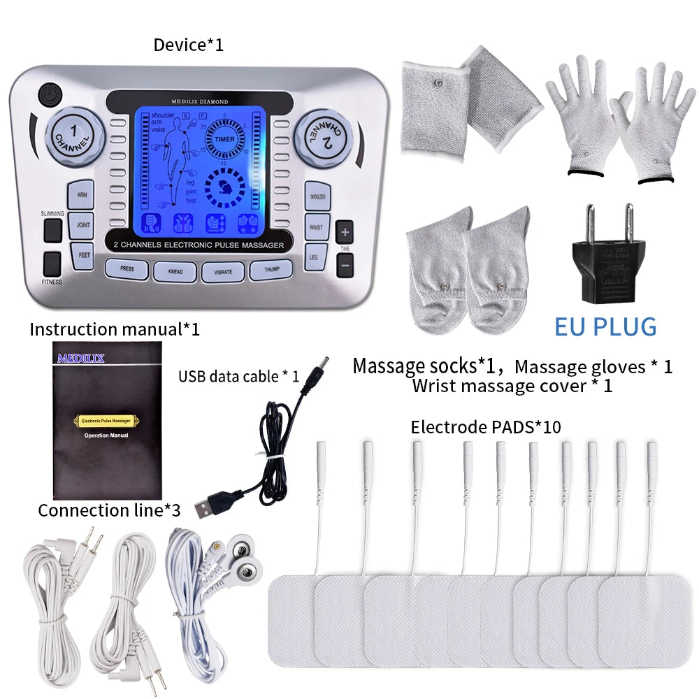 Electric Pulse Massager Tens EMS Muscle Stimulator 12Modes Digital Therapy Machine Massager Pain Relief Tool Health Care Machine