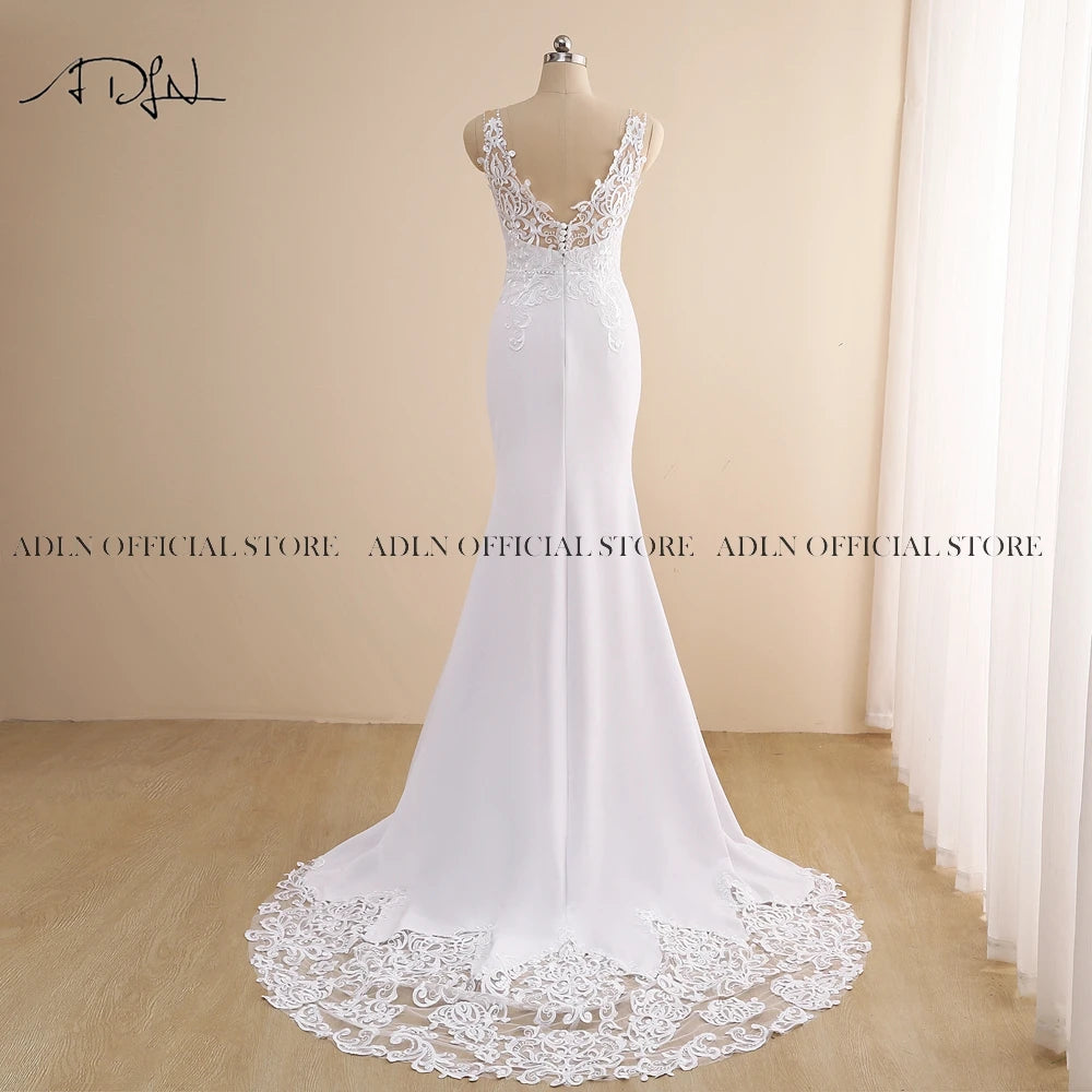 Customized Double V-Neck Mermaid Wedding Dress Bohemian Court Train Lace Bridal Gown Vestido De Novia Open Back Bride Dresses - My Store