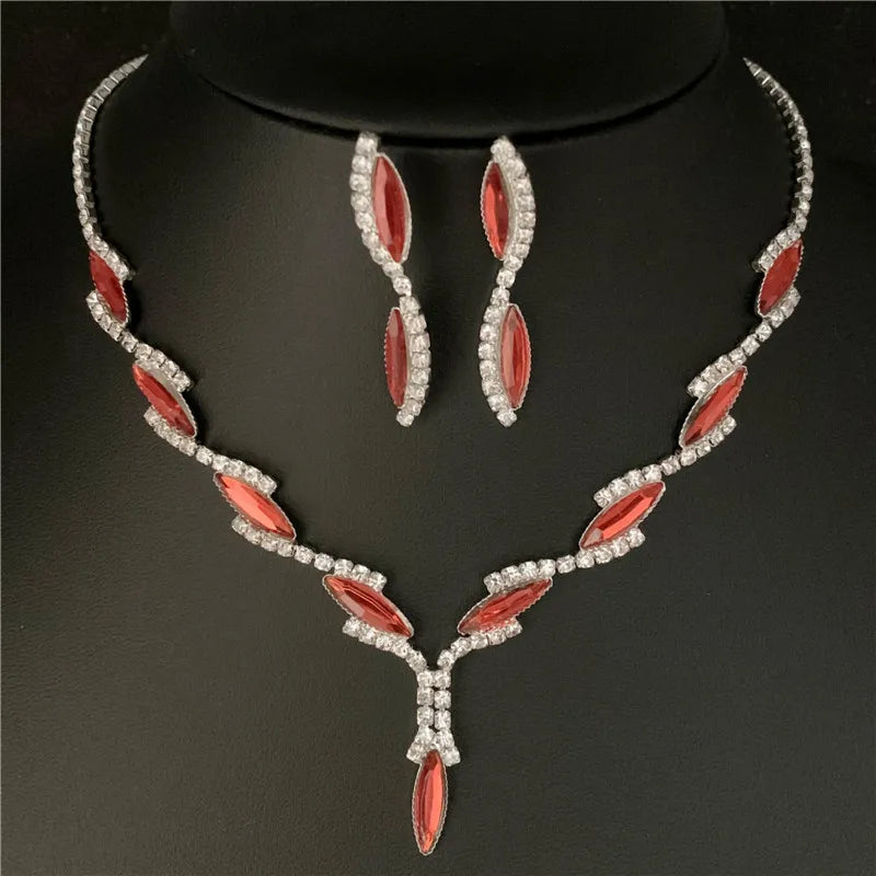 Sexy Wave Bridal Choker Jewelry Set Silver Plated Rhinestone Crystal Necklace Earrings Women Wedding Jewerlry Set