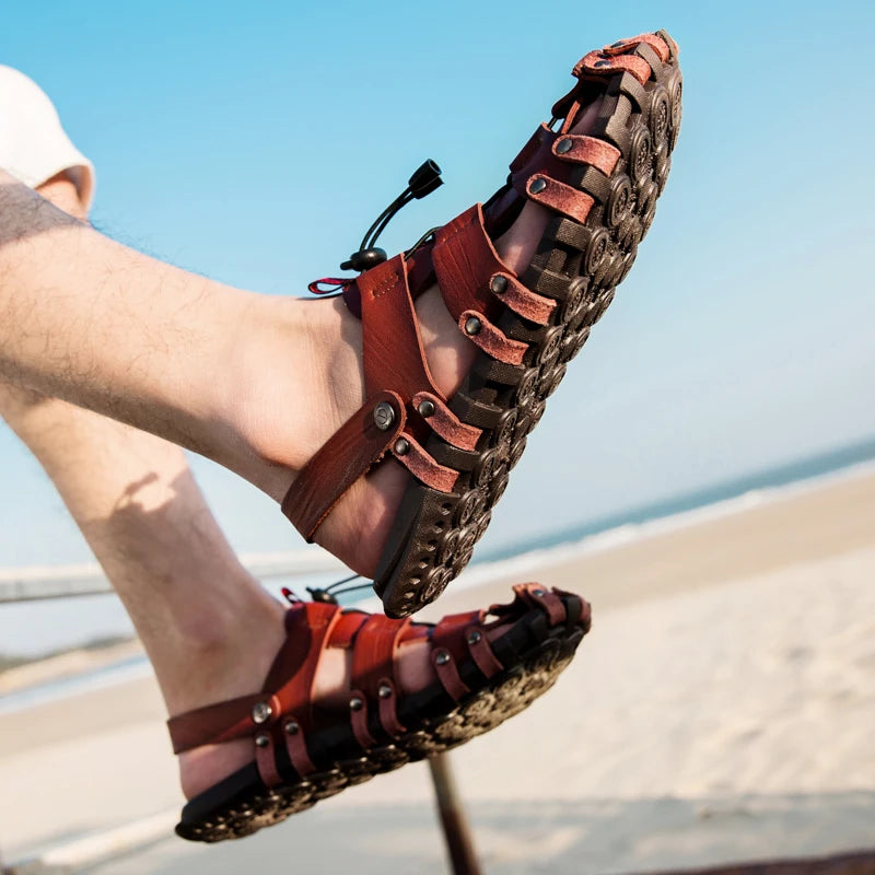 Big Size 47 Men Sandals Summer Beach Shoes Fashion Genuine Leather Sandals Casual Men Shoes Outdoor Sandalias Mens Flip Flops
