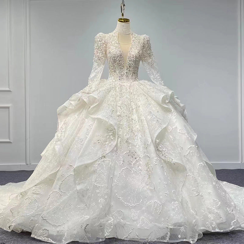 Novia Vestido De Luxury Sequin Beaded Sexy Designer Plus Size Long Sleeve Wedding Bridal Dress Wedding Dresses - My Store
