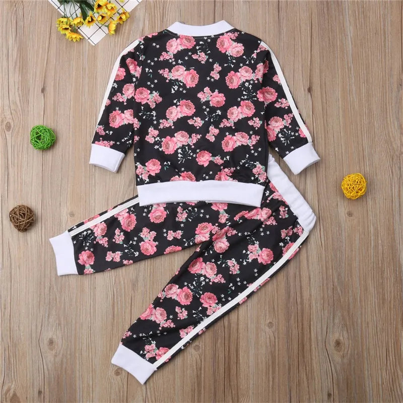 1-6years Girls Clothes Set Floral Print Long Sleeve Sweatshirt Long Pants Toddler Girls Spring Autumn Tracksuit Girl Outfits