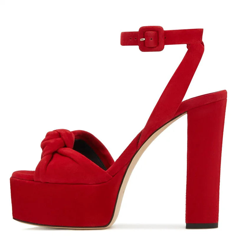 Ankle Strap Woman Knotted High Heels Chunky Heel Platform Sandals