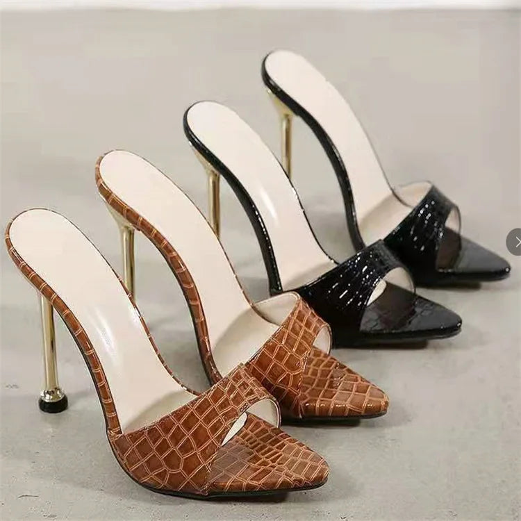 Snakeskin Pointed Toe Stiletto Heels Beautiful Mature Sexy Women High Heel Sandals