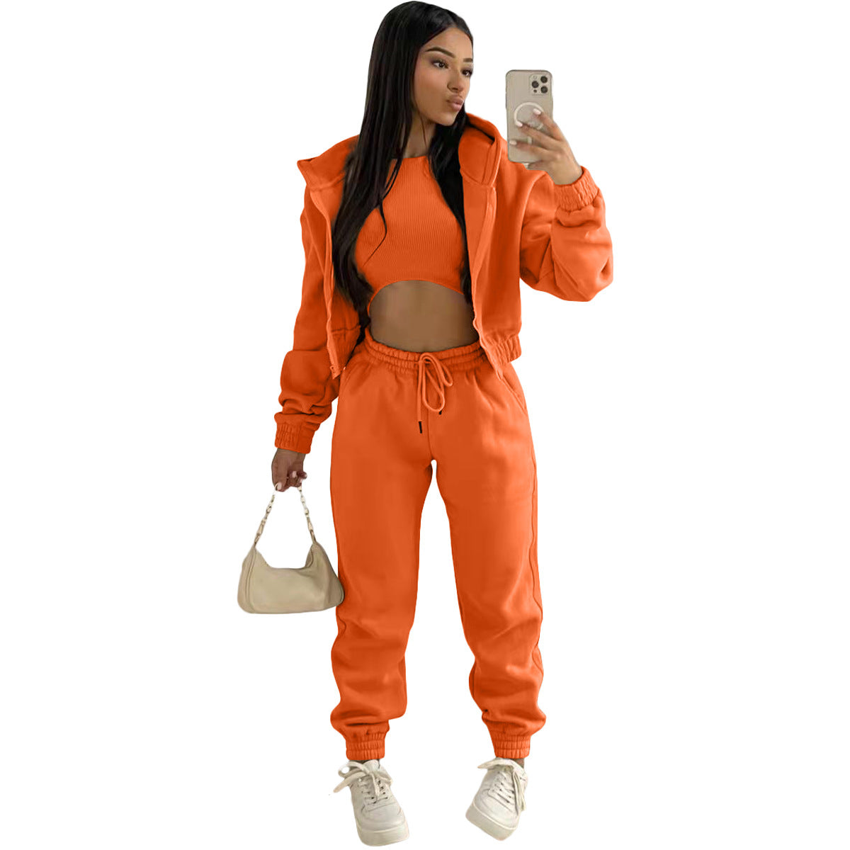 In Stock  Cotton Thick 3 Piece Outfit Joggers Pants Two Piece Pants Set Activewear Women Tracksuit