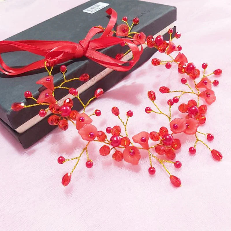 Elegant Bridal Wedding Hair Accessories Crystal Pearl Flower Girl Headband Ribbon Headpiece Hair Jewelry Accessories